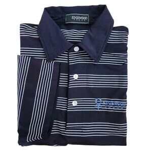Edgewood Lake Tahoe Golf Course Dark Blue Striped Polo Shirt Men Size Medium